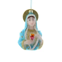 Sacred Heart Mary Glass Ornament 4.5"