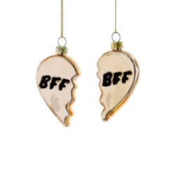 Gold BFF Heart Ornaments 3" (Set Of 2)