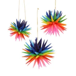 Rainbow Paper Starburst Ornaments (Set Of 3)